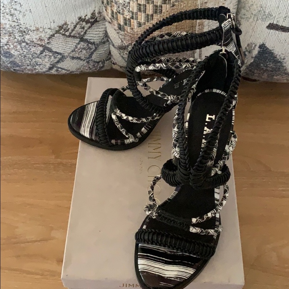 L.A.M.B. Black White Gladiator Heels Sandals US7